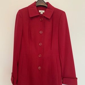 Ann Taylor Loft wine burgundy pea coat with cinched waist detail